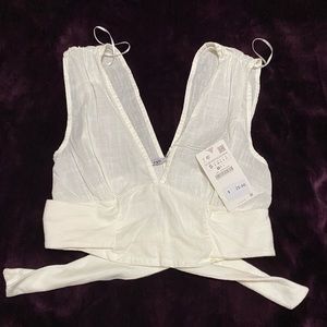 Zara white cropped top with tie, Size S - NWT